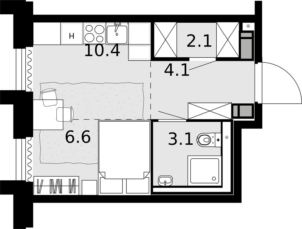 1-BD Apartment Sale, 24.7平方米 at Novaya Zvezda, Bachurinskaya ulitsa, 11, Settlement of Kommunarka, Moscow, Russia #1