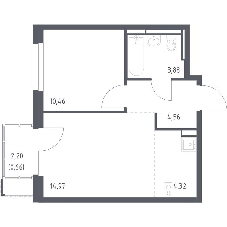 Apartment Sale, 38.85 sq. m. at Pribrezhnyi Park, Pribrezhniy Park Residential Complex, Village of Yam, Domodedovo City District, Moscow Region, Russia #1