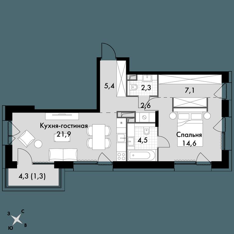 2-BD Apartment Sale, 59.7 sq. m. at The Lake, Snezhnaya Street, 22, Moscow, Russia #1