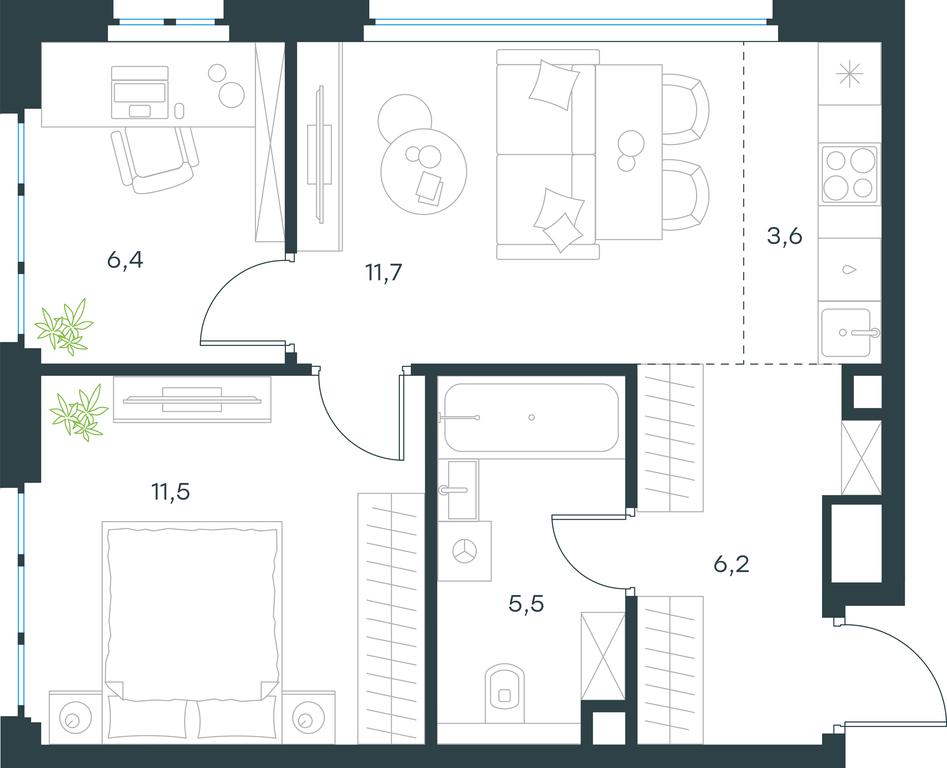 2-BD Apartment Sale, 44.9平方米 at Level Yzhnoportovaya, Yuzhnoportovaya Street, 28Ас17, Moscow, Russia #2 2-BD Apartment Sale, 44.9平方米 at Level Yzhnoportovaya, Yuzhnoportovaya Street, 28Ас17, Moscow, Russia #2
