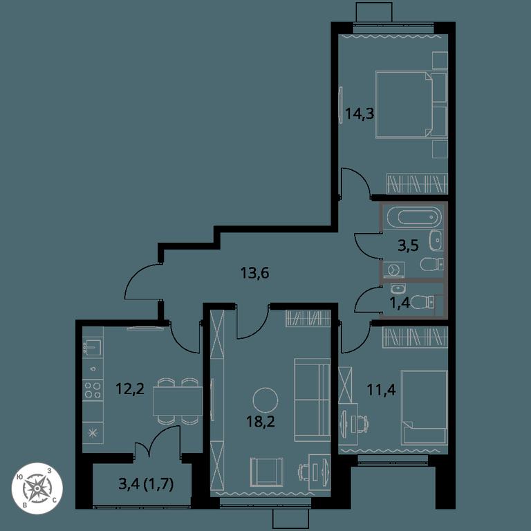 3-BD Apartment Sale, 76.3平方米 at Pervy Sheremetevskij, Komsomolskaya Street, 16, Khimki, Moscow Region, Russia #1 3-BD Apartment Sale, 76.3平方米 at Pervy Sheremetevskij, Komsomolskaya Street, 16, Khimki, Moscow Region, Russia #1