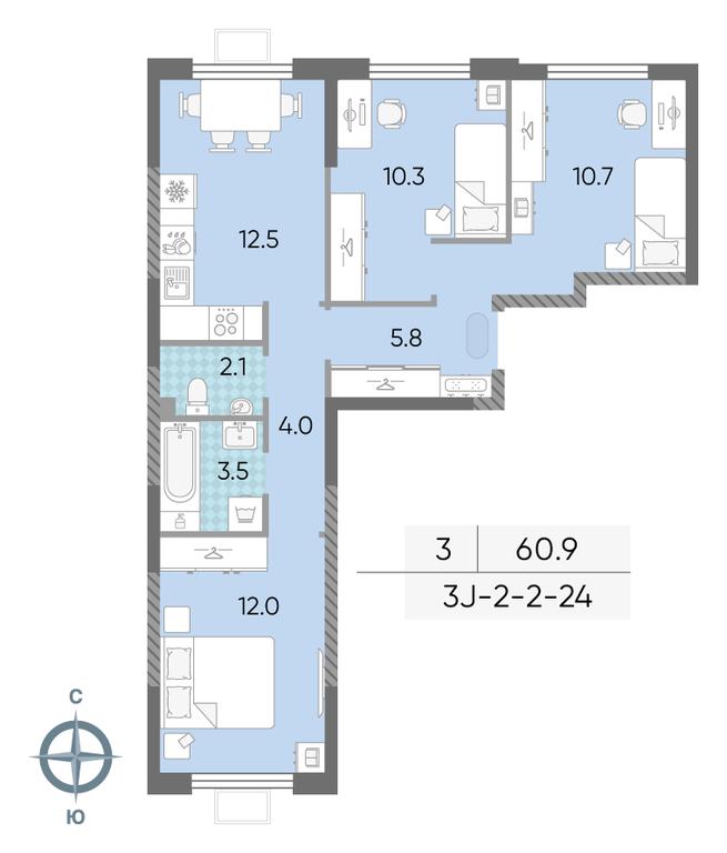 3-BD Apartment Sale, 60.9 sq. m. at Luchi, Proizvodstvennaya Street, 12к1, Moscow, Russia #1 3-BD Apartment Sale, 60.9 sq. m. at Luchi, Proizvodstvennaya Street, 12к1, Moscow, Russia #1
