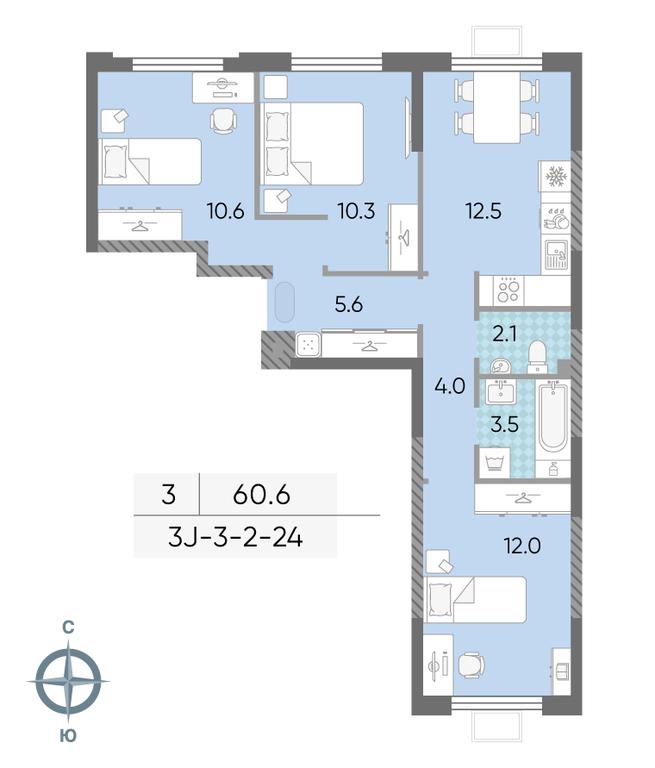 3-BD Apartment Sale, 60.6 sq. m. at Luchi, Proizvodstvennaya Street, 12к1, Moscow, Russia #2