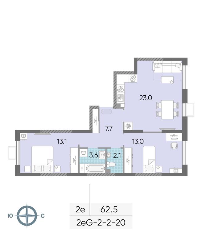 2-BD Apartment Sale, 62.5 sq. m. at Luchi, Proizvodstvennaya Street, 12к1, Moscow, Russia #2 2-BD Apartment Sale, 62.5 sq. m. at Luchi, Proizvodstvennaya Street, 12к1, Moscow, Russia #2