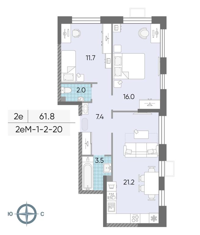 2-BD Apartment Sale, 61.8 sq. m. at Luchi, Proizvodstvennaya Street, 12к1, Moscow, Russia #1 2-BD Apartment Sale, 61.8 sq. m. at Luchi, Proizvodstvennaya Street, 12к1, Moscow, Russia #1