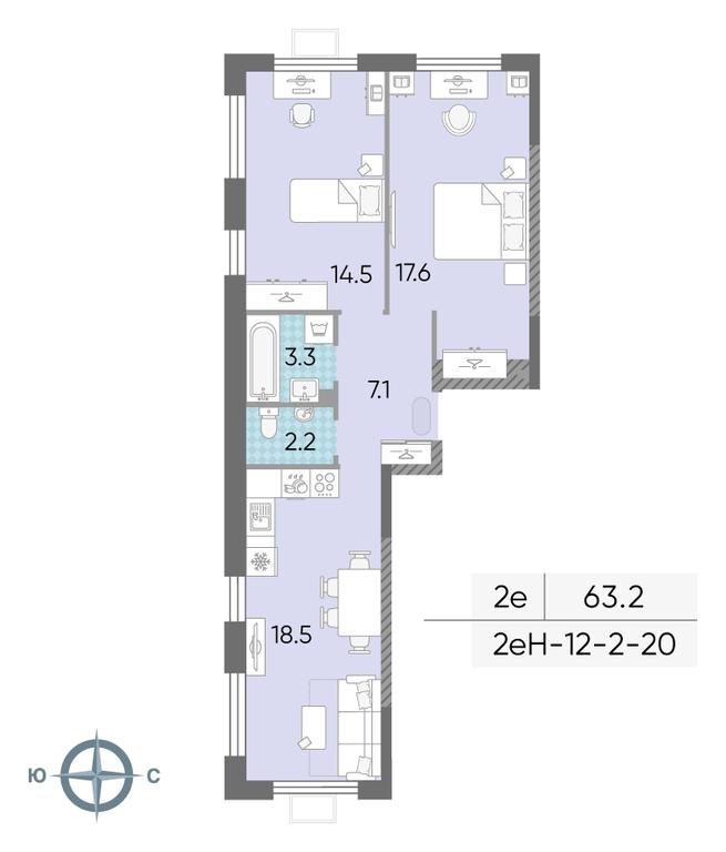 2-BD Apartment Sale, 63.2 sq. m. at Luchi, Proizvodstvennaya Street, 12к1, Moscow, Russia #2