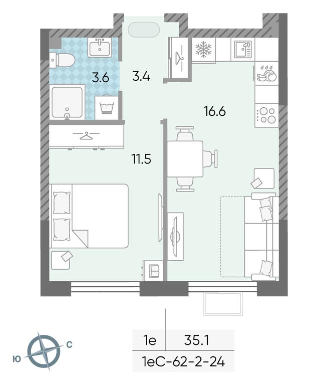 1-BD Apartment Sale, 35.1 sq. m. at Luchi, Proizvodstvennaya Street, 12к1, Moscow, Russia #1