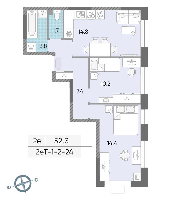 2-BD Apartment Sale, 52.3 sq. m. at Luchi, Proizvodstvennaya Street, 12к1, Moscow, Russia #1