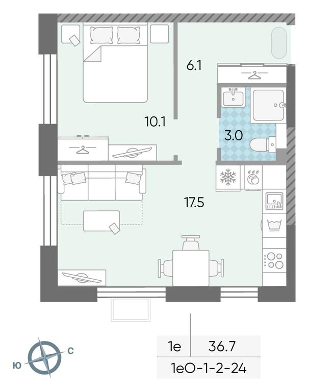 1-BD Apartment Sale, 36.7 sq. m. at Luchi, Proizvodstvennaya Street, 12к1, Moscow, Russia #1
