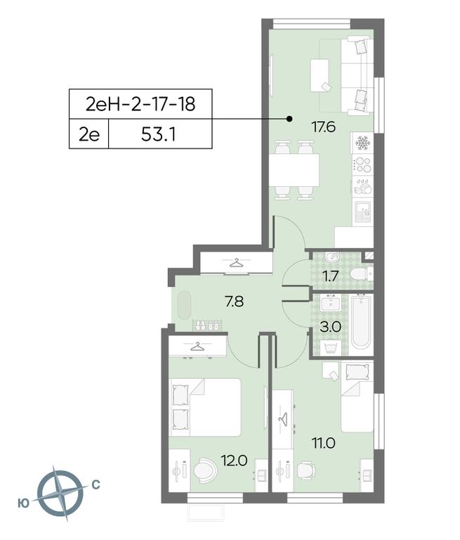 2-BD Apartment Sale, 53.1 sq. m. at Luchi, Proizvodstvennaya Street, 12к1, Moscow, Russia #1