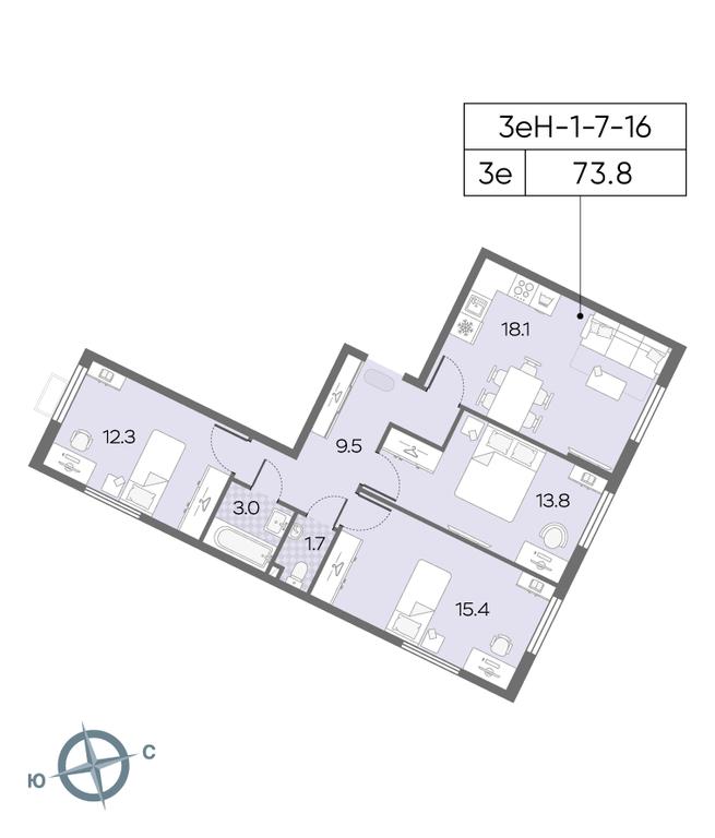 Продажа 3-комн. квартиры, 74,1 м² в ЖК «Лучи», Производственная улица, 12к1, Москва, Россия #2 Продажа 3-комн. квартиры, 74,1 м² в ЖК «Лучи», Производственная улица, 12к1, Москва, Россия #2