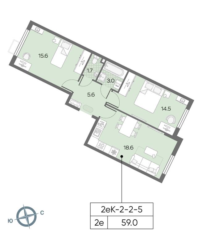 Продажа 2-комн. квартиры, 59,1 м² в ЖК «Лучи», Производственная улица, 12к1, Москва, Россия #2 Продажа 2-комн. квартиры, 59,1 м² в ЖК «Лучи», Производственная улица, 12к1, Москва, Россия #2
