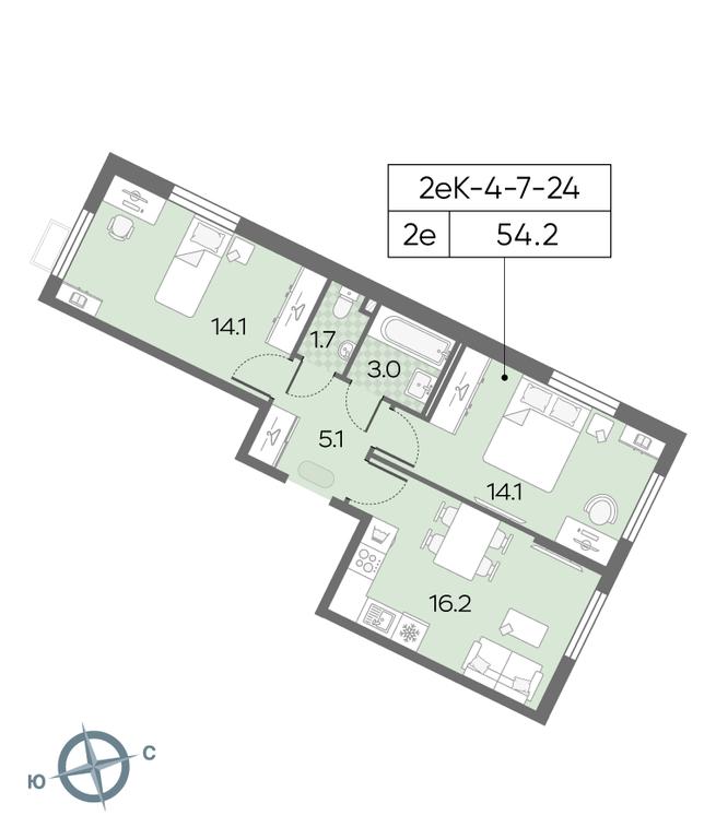2-BD Apartment Sale, 54.2 sq. m. at Luchi, Proizvodstvennaya Street, 12к1, Moscow, Russia #1 2-BD Apartment Sale, 54.2 sq. m. at Luchi, Proizvodstvennaya Street, 12к1, Moscow, Russia #1