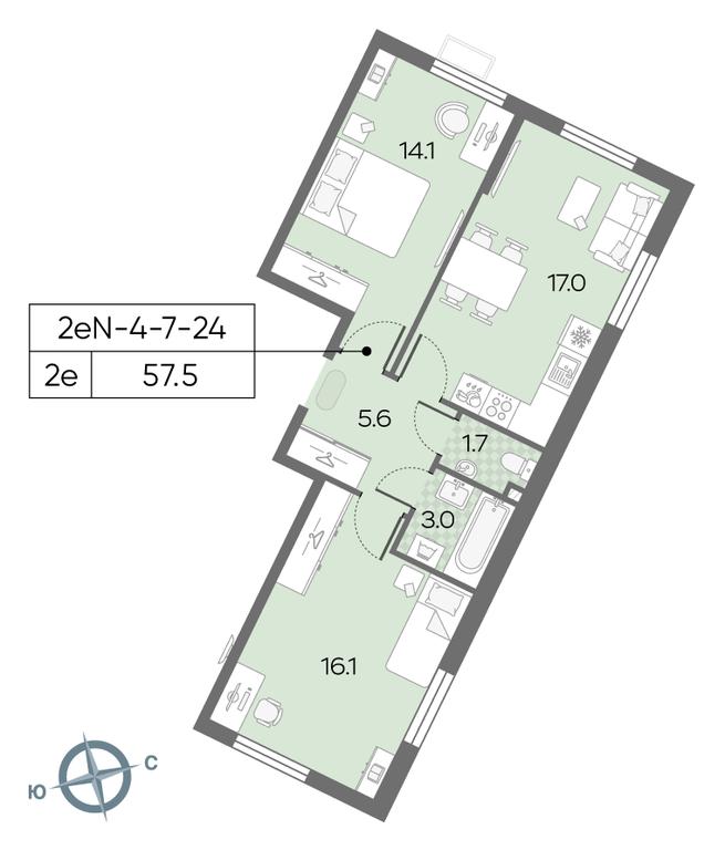 2-BD Apartment Sale, 57.4 sq. m. at Luchi, Proizvodstvennaya Street, 12к1, Moscow, Russia #1 2-BD Apartment Sale, 57.4 sq. m. at Luchi, Proizvodstvennaya Street, 12к1, Moscow, Russia #1