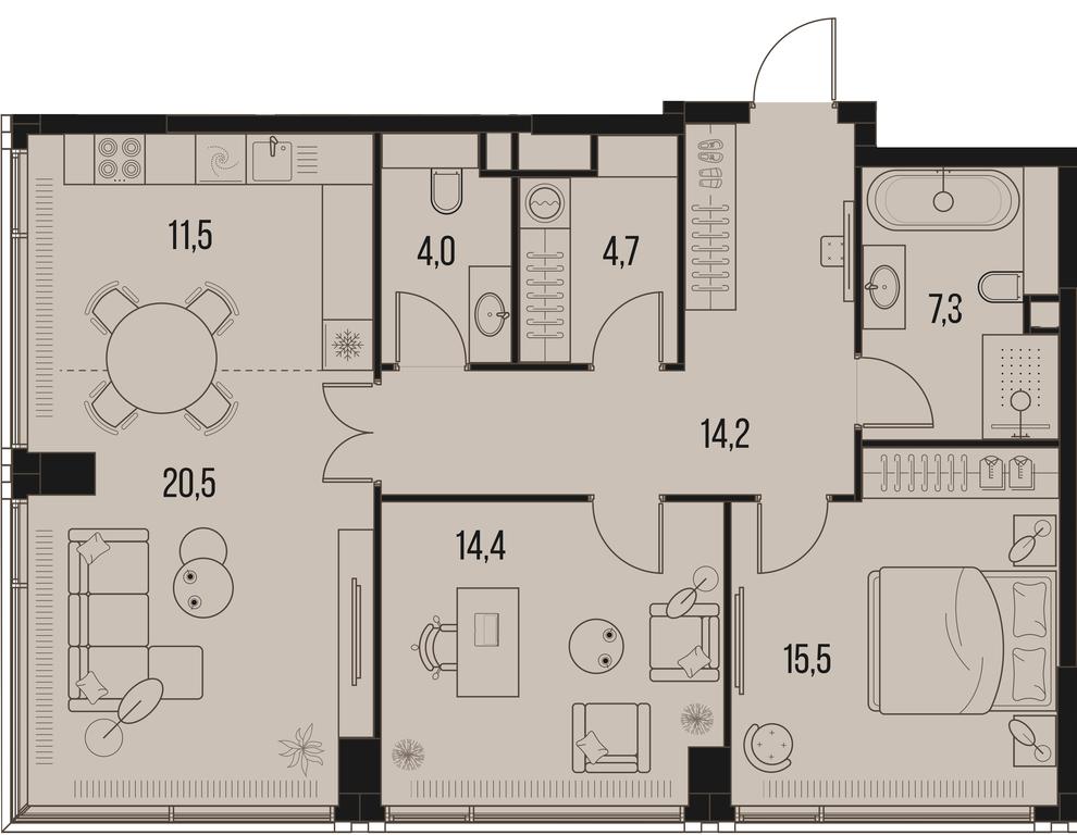 2-BD Apartment Sale, 92.1平方米 at High Life, Letnikovskaya Street, 11/10с1, Moscow, Russia #1