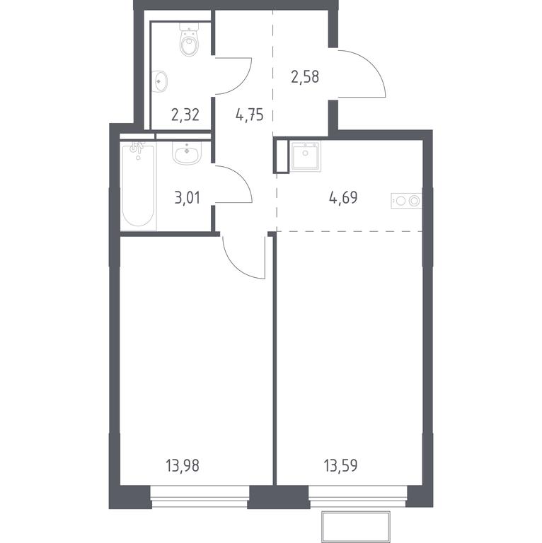Apartment Sale, 44.92 sq. m. at Novoe Vidnoe, Kalinovka Village, Leninskiy City District, Moscow Region, Russia #1