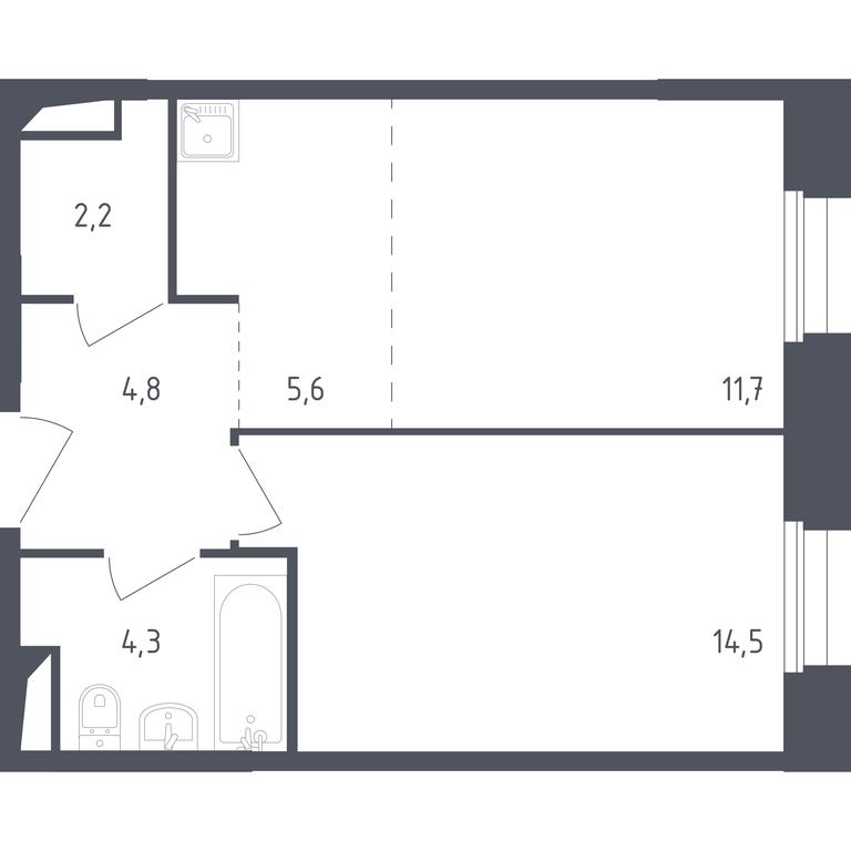 Apartment Sale, 42.6 sq. m. at Zareche Park, Zarechnaya ulitsa, 25с1, rabochiy posyolok Zarechye, Odintsovskiy City District, Moscow Region, Russia #2
