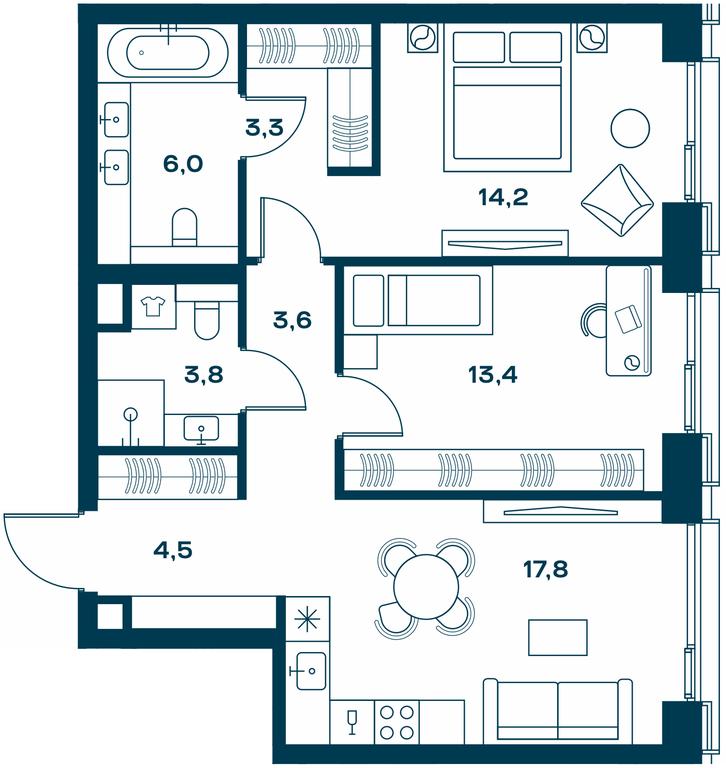 2-BD Apartment Sale, 68.1平方米 at Soul, Chasovaya Street, 28, Moscow, Russia #2 2-BD Apartment Sale, 68.1平方米 at Soul, Chasovaya Street, 28, Moscow, Russia #2