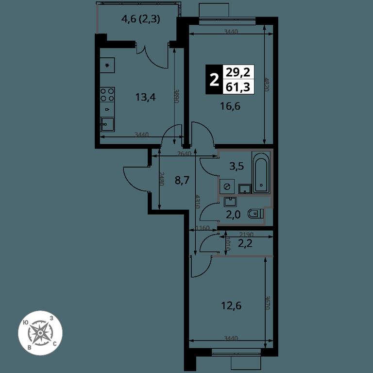 2-BD Apartment Sale, 61.3 sq. m. at Yzhnaya Bitsa, Yuzhnaya Bitsa Residential Complex, posyolok Bittsa, Leninskiy City District, Moscow Region, Russia #1