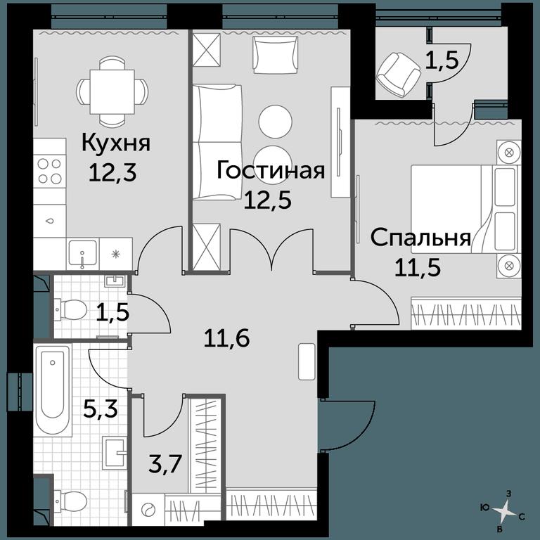 2-BD Apartment Sale, 62.1 sq. m. at Sky Garden, Stroitelny Drive, 9с6, Moscow, Russia #1 2-BD Apartment Sale, 62.1 sq. m. at Sky Garden, Stroitelny Drive, 9с6, Moscow, Russia #1