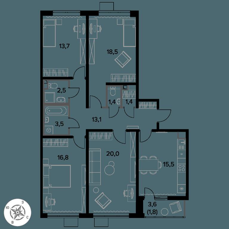 4-BD Apartment Sale, 108.2平方米 at Pervy Donskoj, zhiloy mikrorayon Sapronovo, derevnya Sapronovo, Leninskiy City District, Moscow Region, Russia #1 4-BD Apartment Sale, 108.2平方米 at Pervy Donskoj, zhiloy mikrorayon Sapronovo, derevnya Sapronovo, Leninskiy City District, Moscow Region, Russia #1