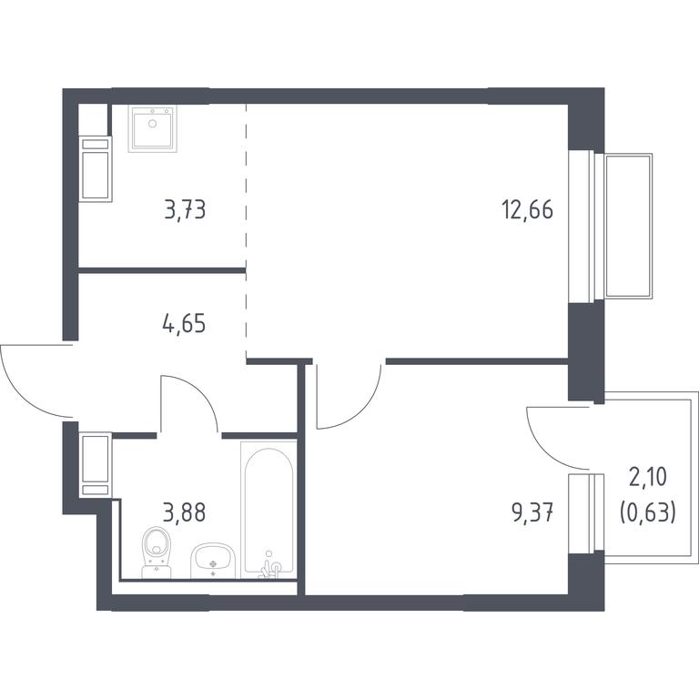Apartment Sale, 34.92 sq. m. at Tomilino Park, 1-y kvartal, posyolok Zhilino-1, Lubertsy City District, Moscow Region, Russia #1