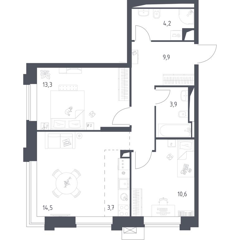 1-BD Apartment Sale, 59.88平方米 at Vereiskaya 41, Vereyskaya Street, 41, Moscow, Russia #2