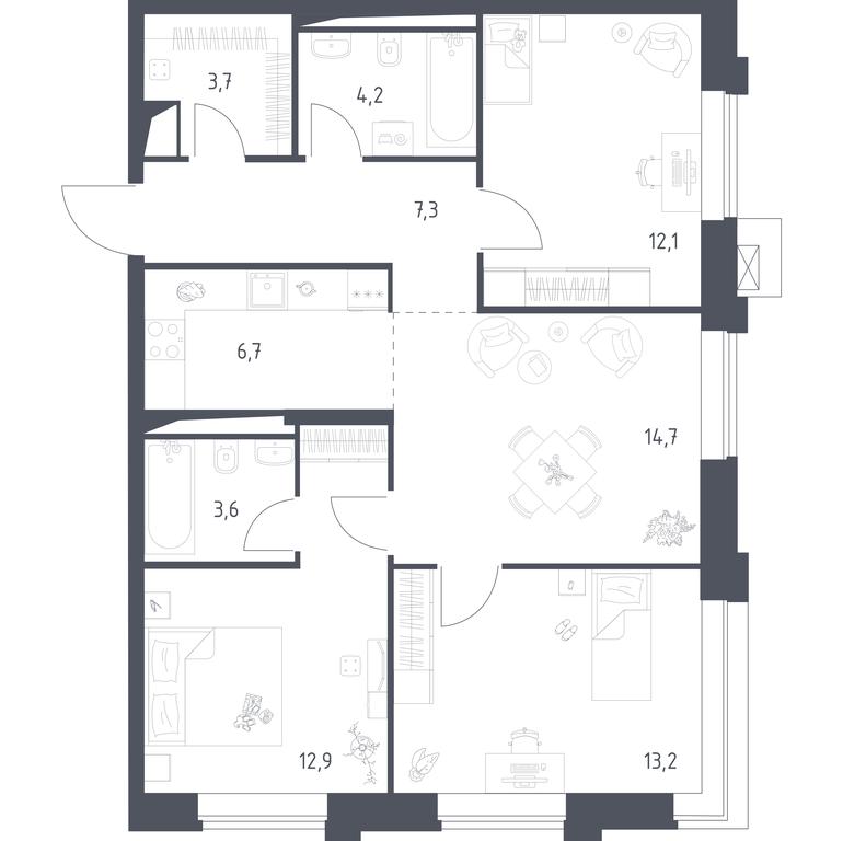2-BD Apartment Sale, 78.21 sq. m. at Vereiskaya 41, Vereyskaya Street, 41, Moscow, Russia #2