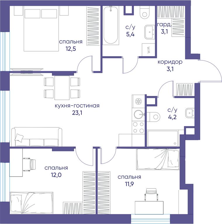 3-BD Apartment Sale, 75.3 sq. m. at Ogni, Lobachevskogo Street, 124к1, Moscow, Russia #1 3-BD Apartment Sale, 75.3 sq. m. at Ogni, Lobachevskogo Street, 124к1, Moscow, Russia #1