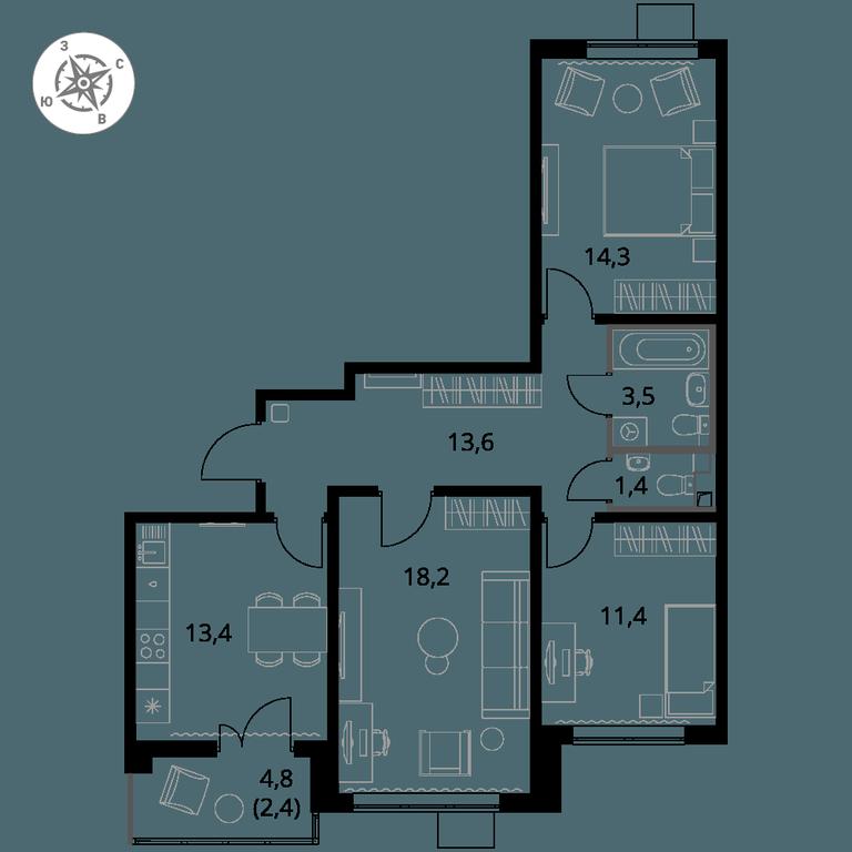 3-BD Apartment Sale, 78.2 sq. m. at Pervy Yuzhny, zhiloy kompleks Pervy Yuzhny, Leninskiy City District, Moscow Region, Russia #1 3-BD Apartment Sale, 78.2 sq. m. at Pervy Yuzhny, zhiloy kompleks Pervy Yuzhny, Leninskiy City District, Moscow Region, Russia #1