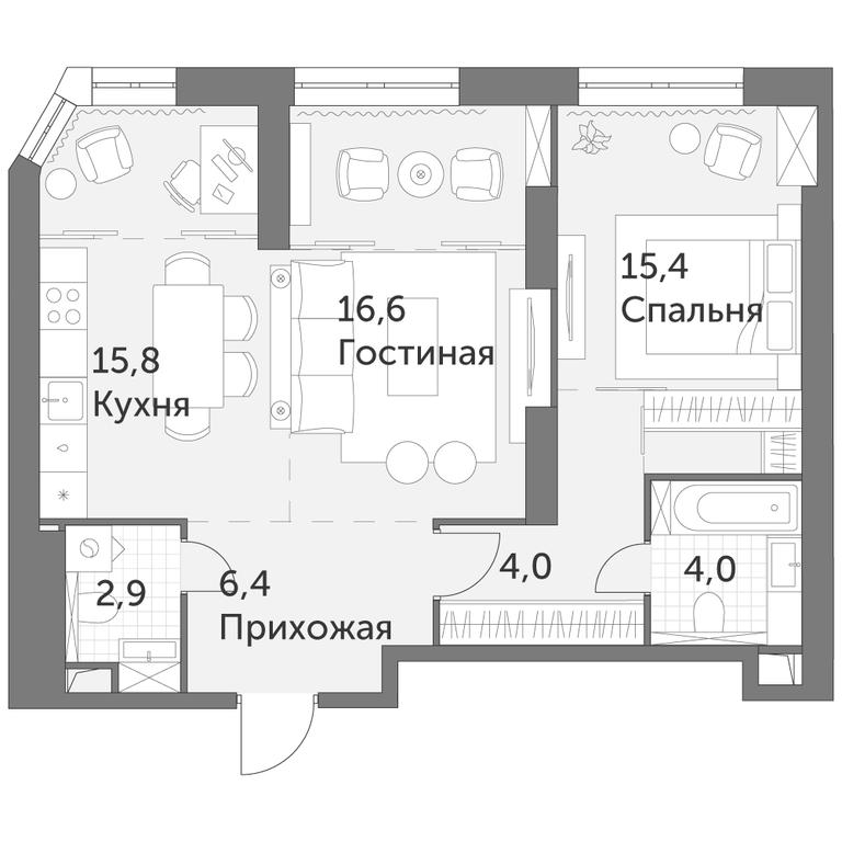 2-BD Apartment Sale, 65.1 sq. m. at Arkhitektor, Akademika Volgina Street, 2Д, Moscow, Russia #1