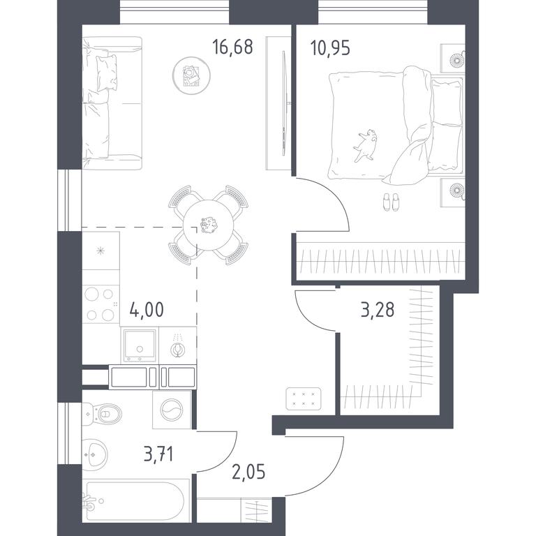 Apartment Sale, 40.67 sq. m. at Kvartal Rumyantsevo, ulitsa Admirala Kornilova, с1, Mosrentgen Settlement, Moscow, Russia #2