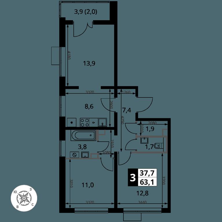 3-BD Apartment Sale, 63.1 sq. m. at Yzhnaya Bitsa, Yuzhnaya Bitsa Residential Complex, posyolok Bittsa, Leninskiy City District, Moscow Region, Russia #1 3-BD Apartment Sale, 63.1 sq. m. at Yzhnaya Bitsa, Yuzhnaya Bitsa Residential Complex, posyolok Bittsa, Leninskiy City District, Moscow Region, Russia #1