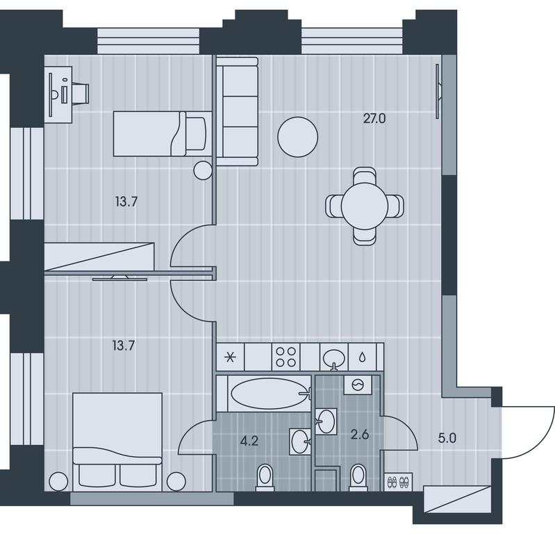 2-BD Apartment Sale, 66.2 sq. m. at Ever, Obrucheva Street, вл23, Moscow, Russia #1