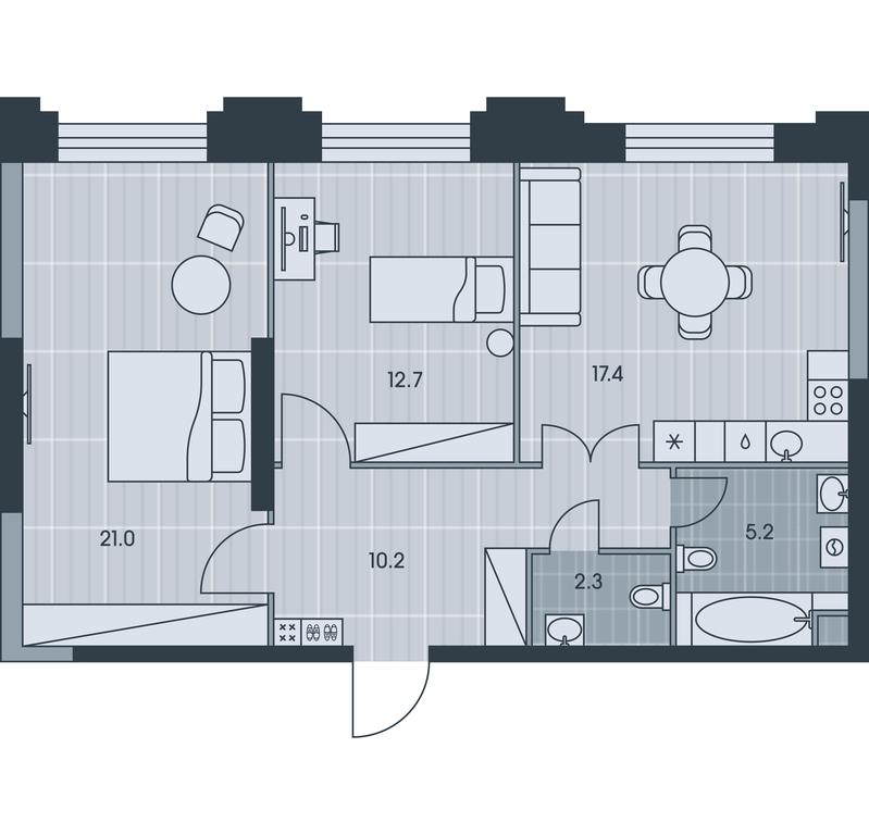 2-BD Apartment Sale, 68.8平方米 at Ever, Obrucheva Street, вл23, Moscow, Russia #1