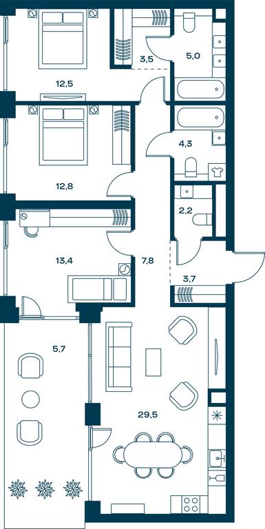 3-BD Apartment Sale, 105平方米 at Soul, Chasovaya Street, 28, Moscow, Russia #1