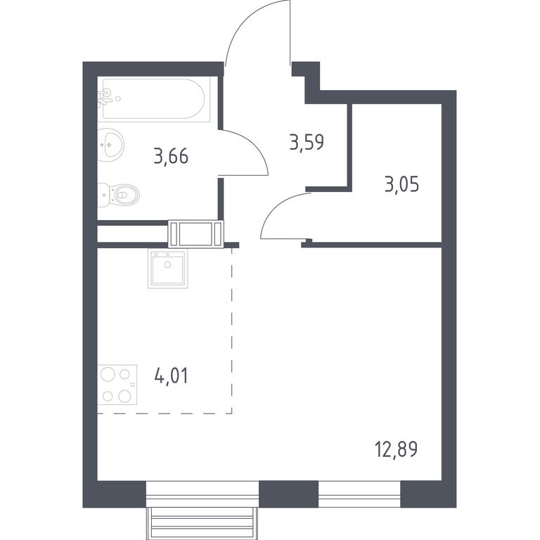 Apartment Sale, 27.2 sq. m. at Kvartal Rumyantsevo, ulitsa Admirala Kornilova, с1, Mosrentgen Settlement, Moscow, Russia #1
