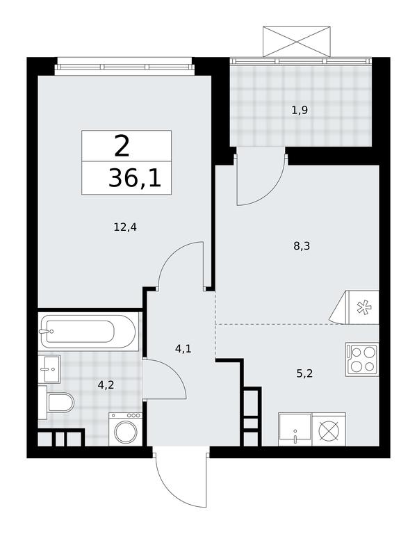 1-BD Apartment Sale, 36.1平方米 at Buninskie Kvartaly, Akademika Semyonova Street, 22, Moscow, Russia #2