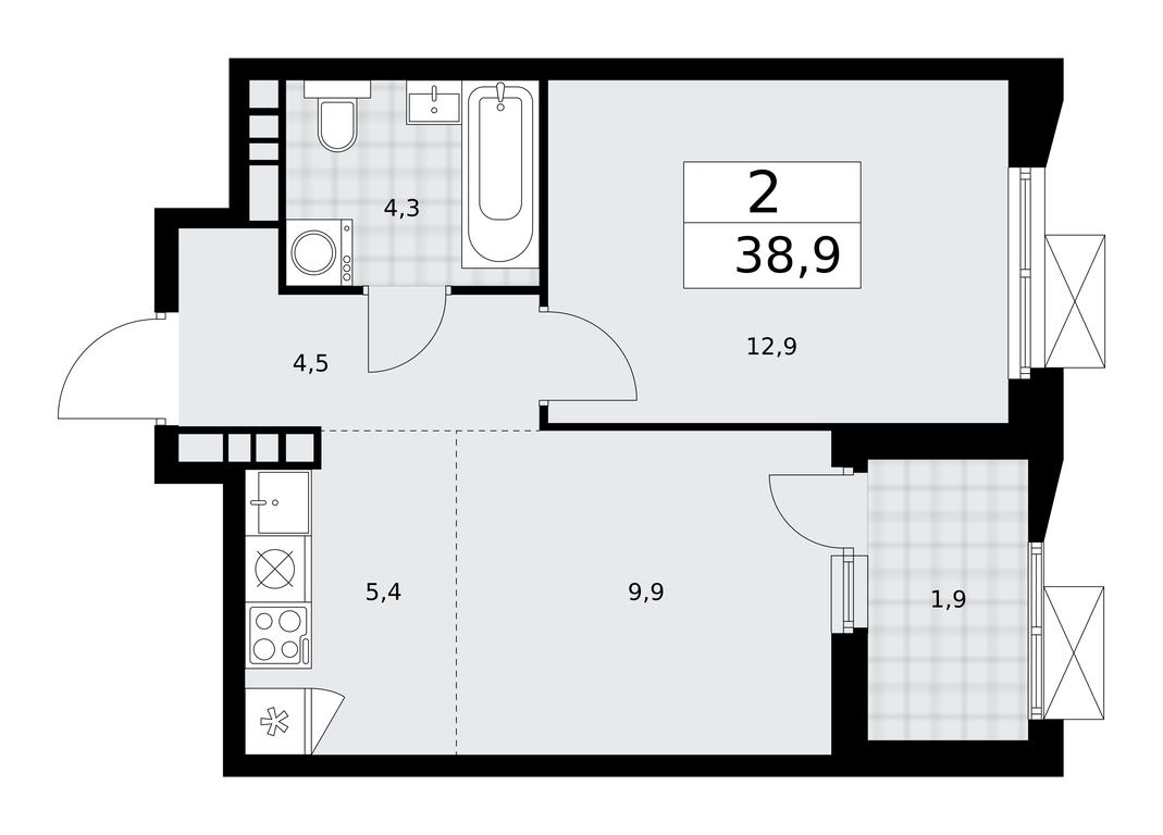 1-BD Apartment Sale, 38.9平方米 at Buninskie Kvartaly, Akademika Semyonova Street, 22, Moscow, Russia #1