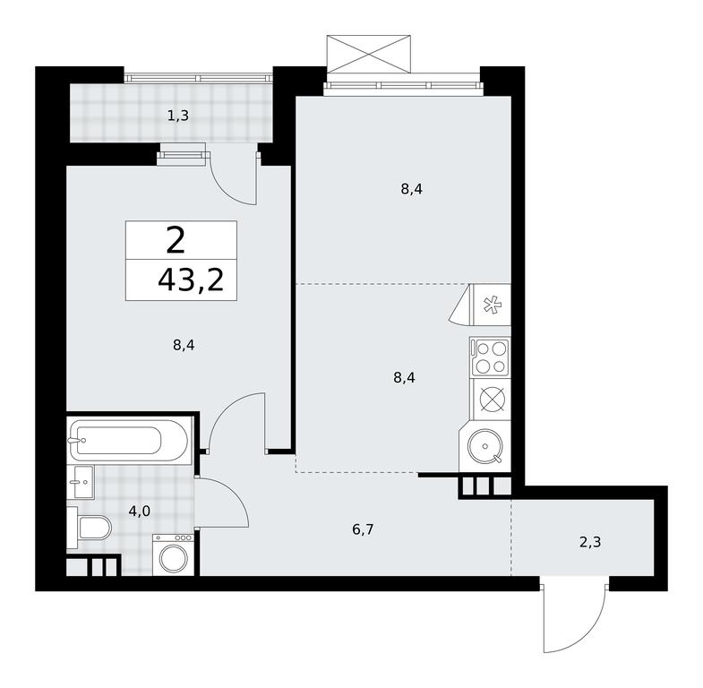 1-BD Apartment Sale, 43.2平方米 at Buninskie Kvartaly, Akademika Semyonova Street, 22, Moscow, Russia #2