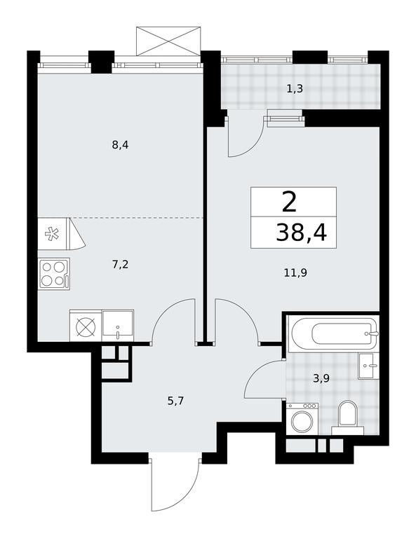 1-BD Apartment Sale, 38.4平方米 at Buninskie Kvartaly, Akademika Semyonova Street, 22, Moscow, Russia #2