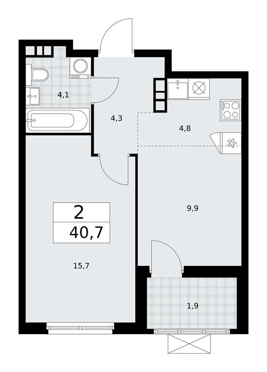 1-BD Apartment Sale, 40.7平方米 at Buninskie Kvartaly, Akademika Semyonova Street, 22, Moscow, Russia #2