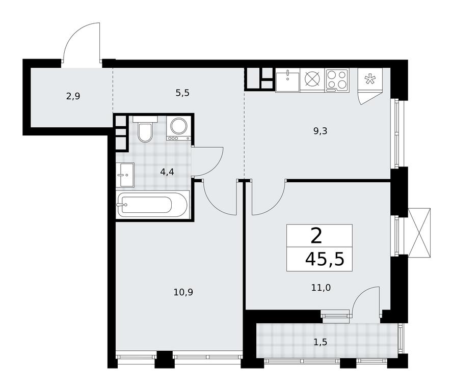 1-BD Apartment Sale, 45.5平方米 at Buninskie Kvartaly, Akademika Semyonova Street, 22, Moscow, Russia #1