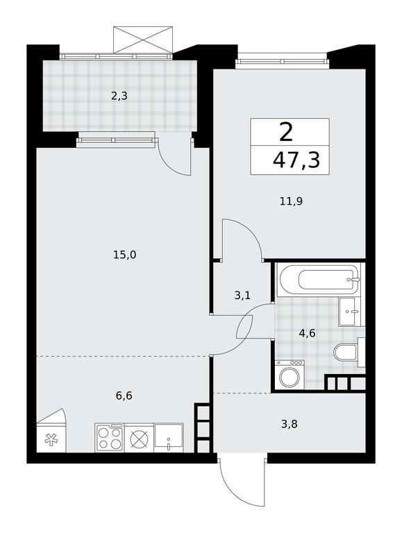 1-BD Apartment Sale, 47.3平方米 at Buninskie Kvartaly, Akademika Semyonova Street, 22, Moscow, Russia #1