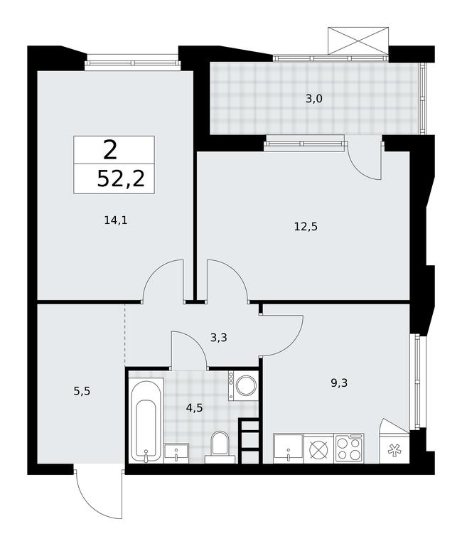 1-BD Apartment Sale, 52.2平方米 at Buninskie Kvartaly, Akademika Semyonova Street, 22, Moscow, Russia #2