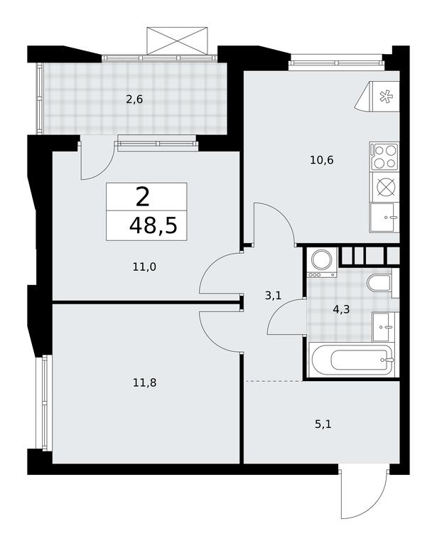 1-BD Apartment Sale, 48.5平方米 at Buninskie Kvartaly, Akademika Semyonova Street, 22, Moscow, Russia #2