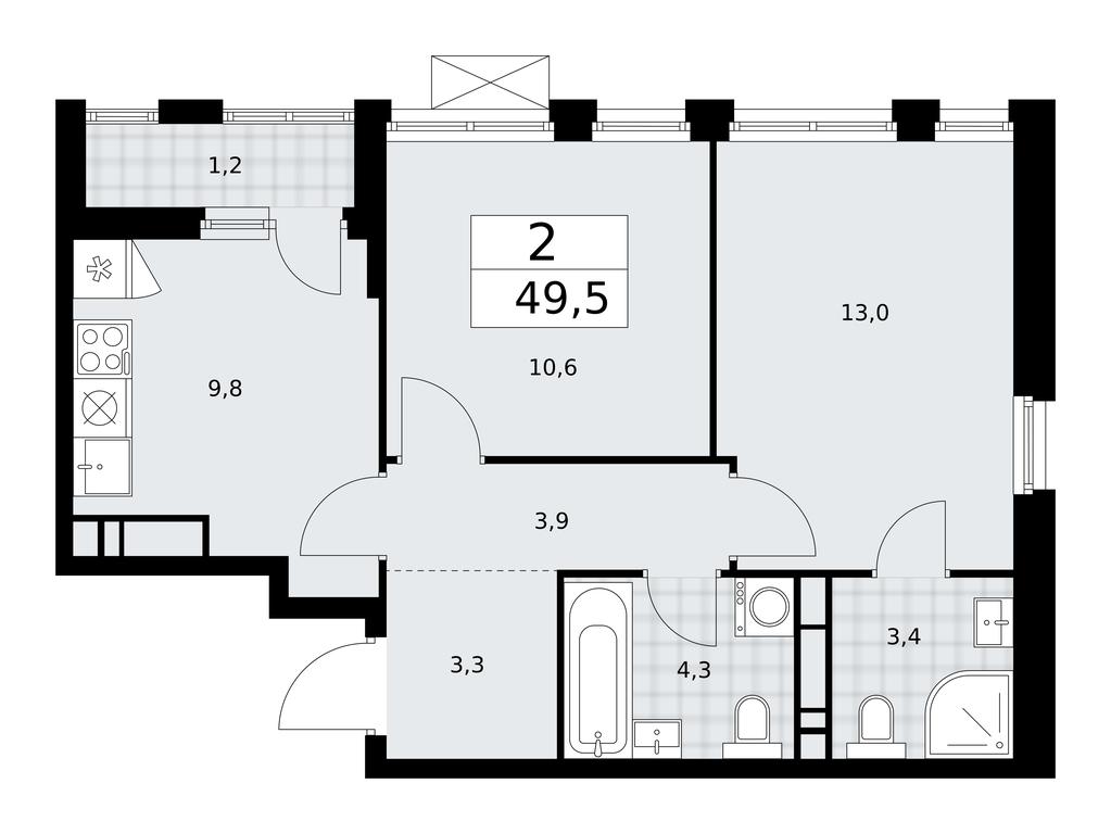 1-BD Apartment Sale, 49.5平方米 at Buninskie Kvartaly, Akademika Semyonova Street, 22, Moscow, Russia #2