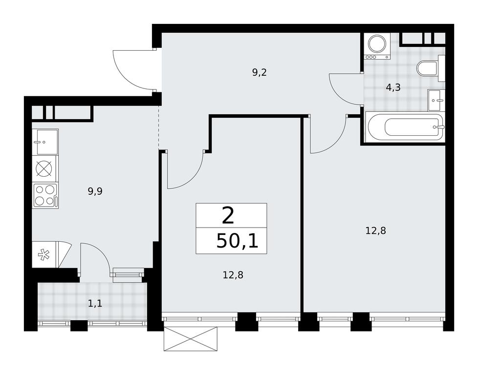 1-BD Apartment Sale, 50.1平方米 at Buninskie Kvartaly, Akademika Semyonova Street, 22, Moscow, Russia #1