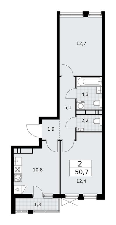 1-BD Apartment Sale, 50.7平方米 at Buninskie Kvartaly, Akademika Semyonova Street, 22, Moscow, Russia #1