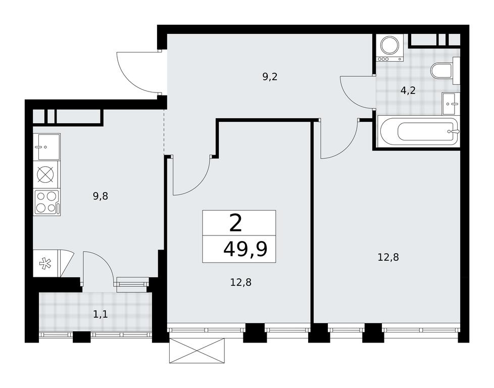 1-BD Apartment Sale, 49.9平方米 at Buninskie Kvartaly, Akademika Semyonova Street, 22, Moscow, Russia #2